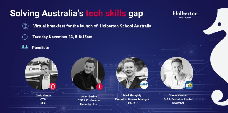 The panelists and the main theme of this conference: Australia's tech skills gap.